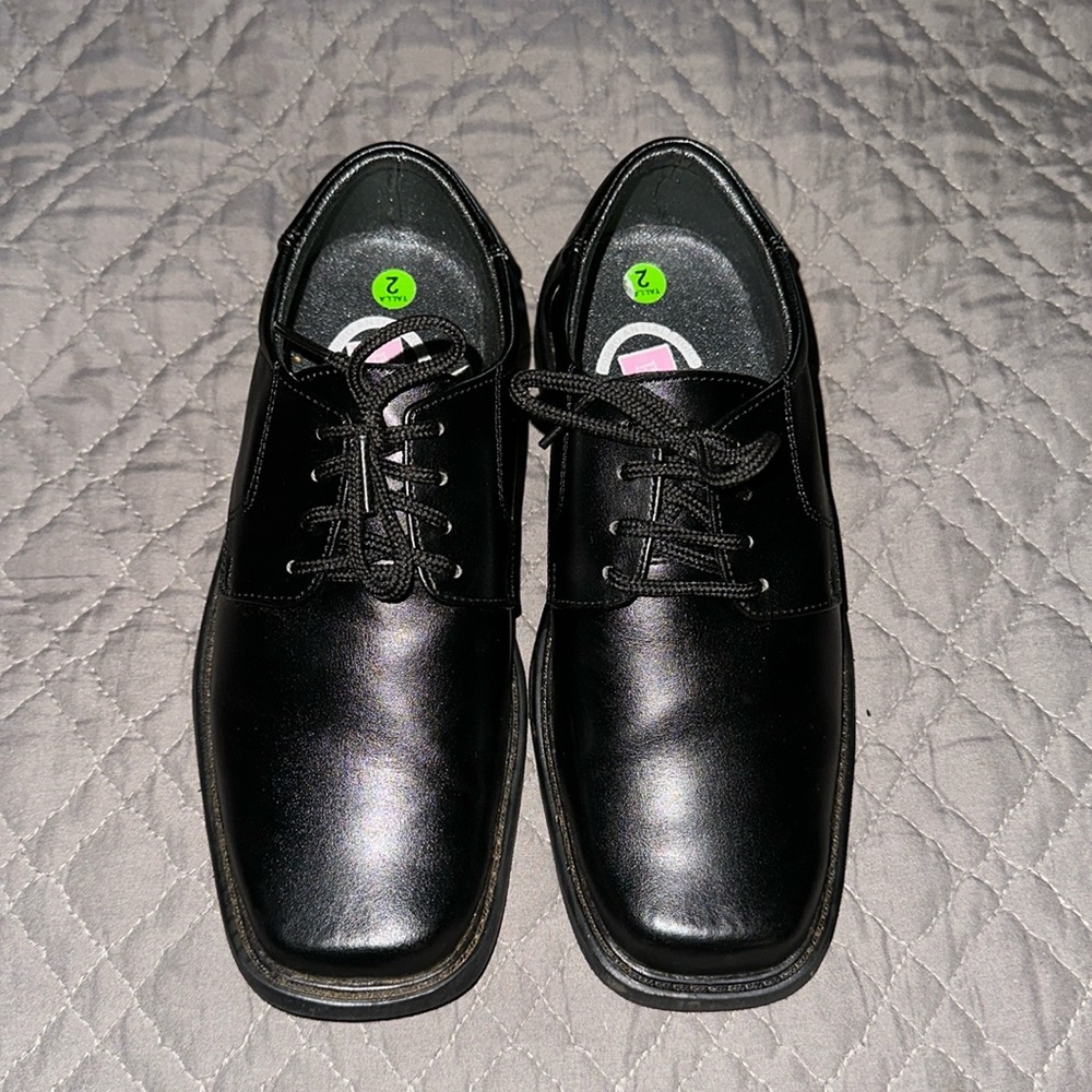 F & T KID BOY YOUTH BLACK FORMAL WEDDING DRESS SHOES - WEDDING SHOES